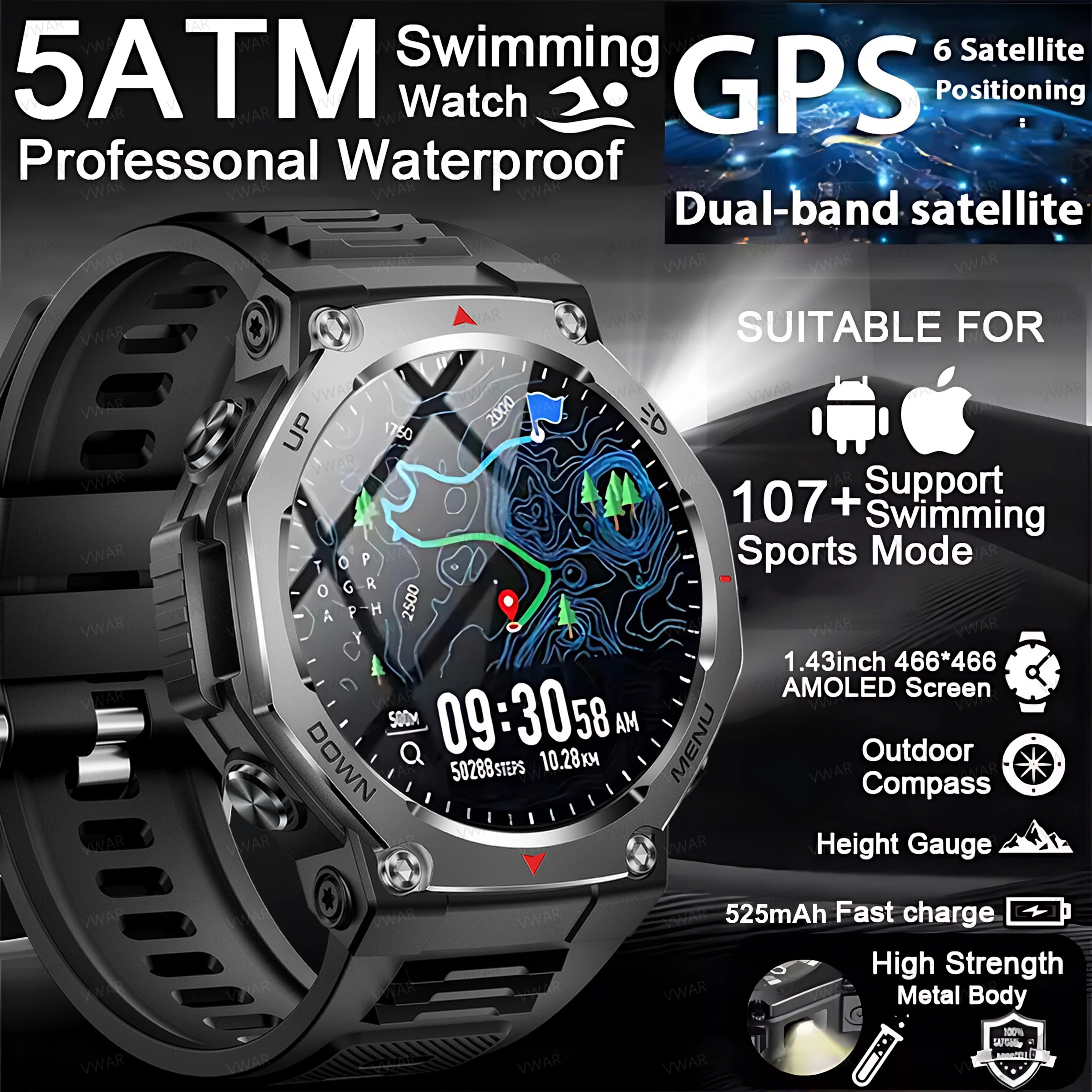 Watch Vs Amazfit - 2025 New Military Smart Watch Flashlight/UV