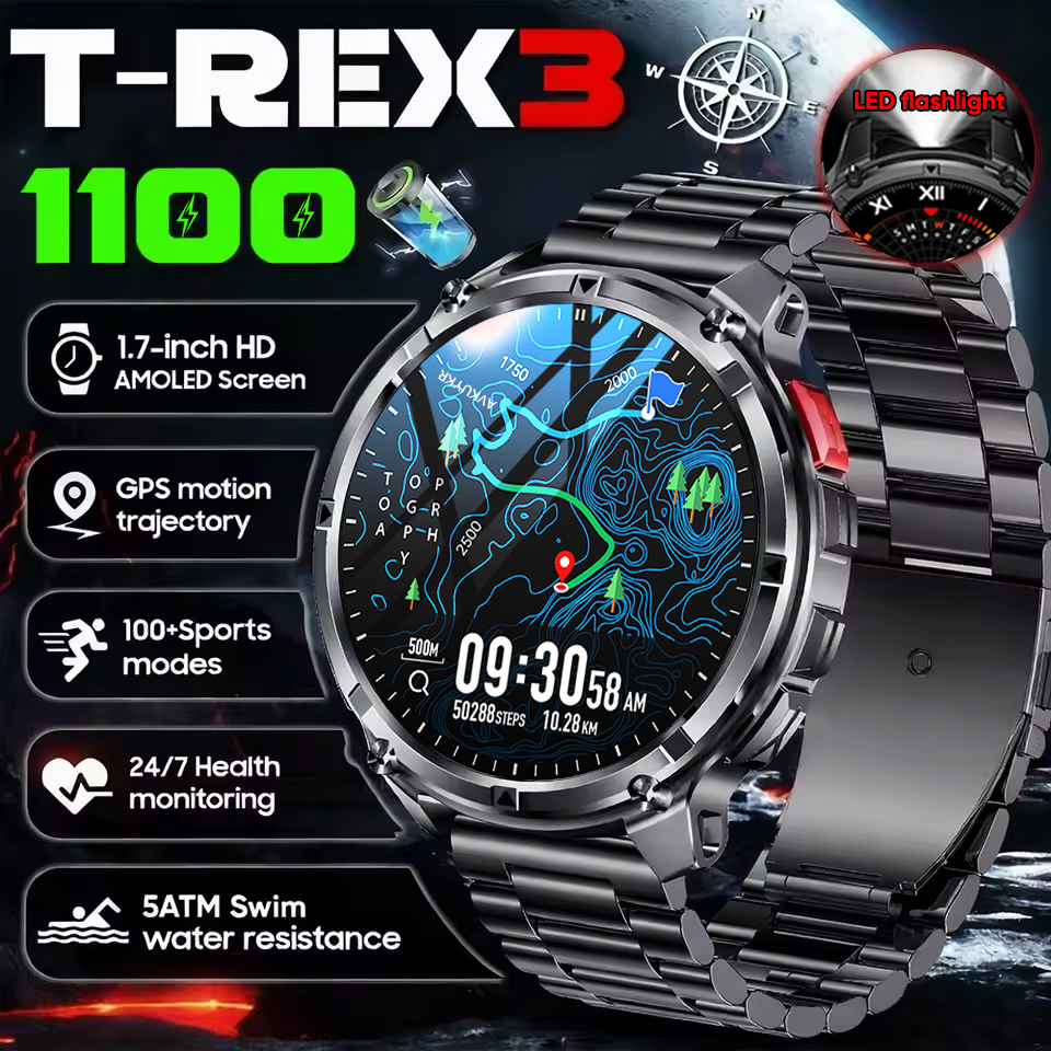 Smartwatch Military Watches For Men - 2026 New T-Rex3 Ultra 1100mAh SmartWatch