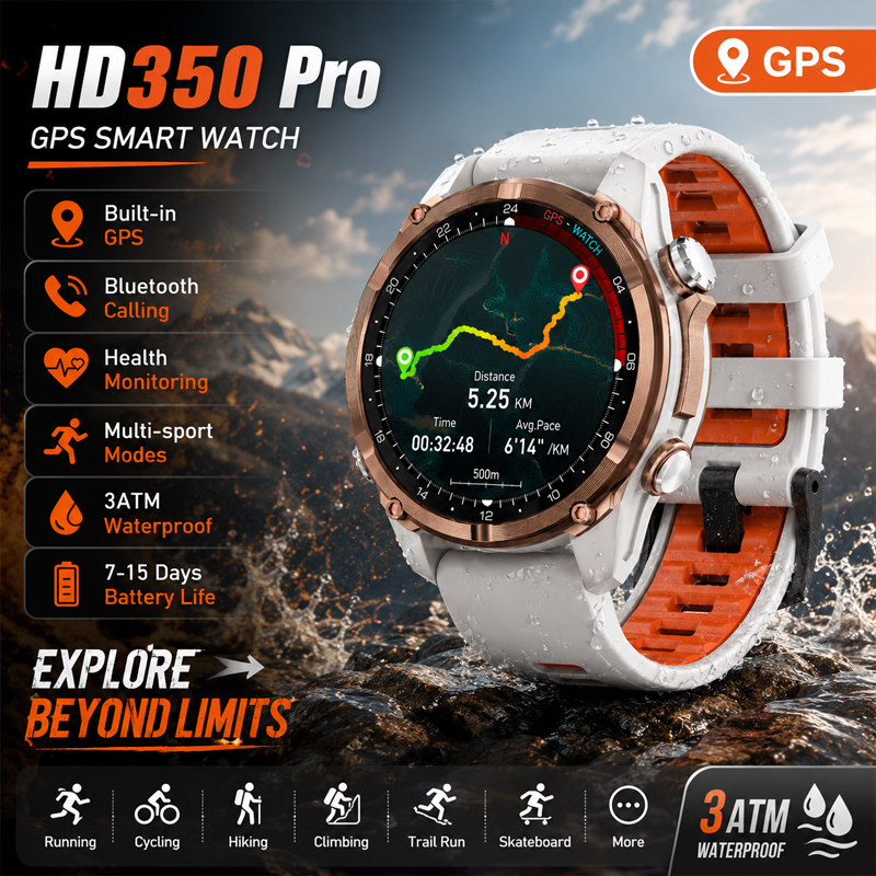 Smartwatch Military Watches For Men - HD350 Pro Military Grade AGPS Smart