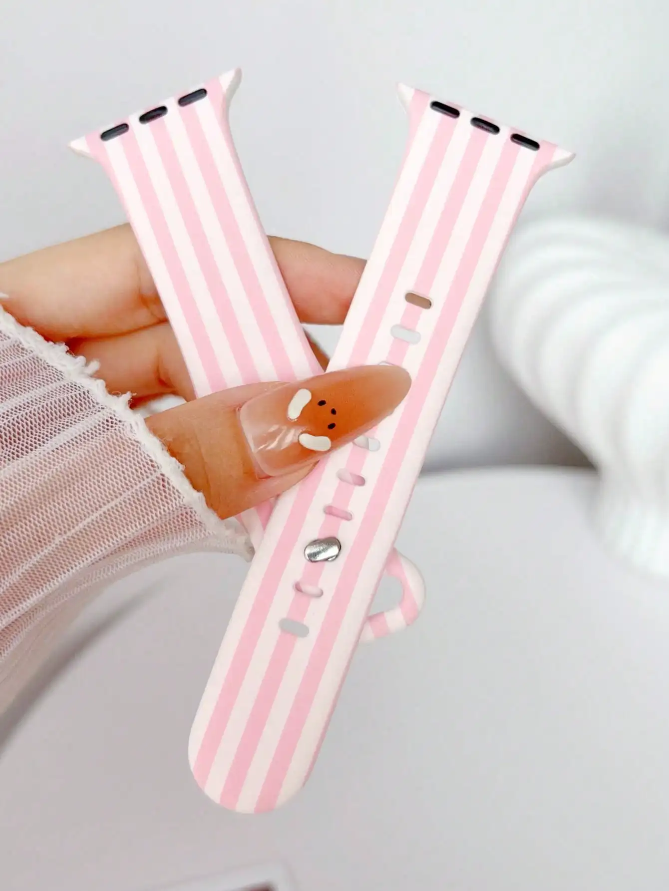 1pc White & Pink Striped Patte - огляд і ціна Silicone Sport Band