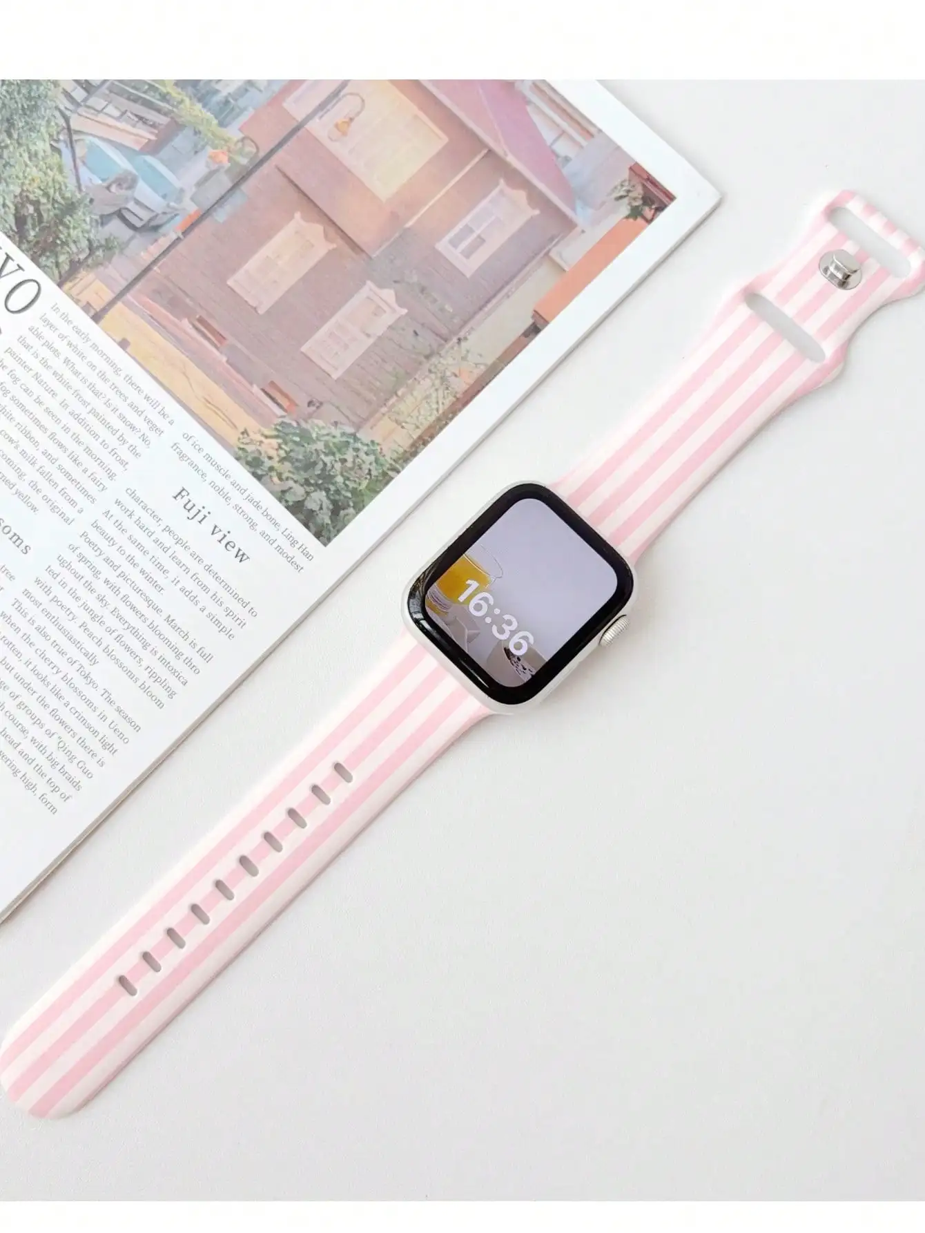 1pc White & Pink Striped Patte - огляд і ціна Silicone Sport Band